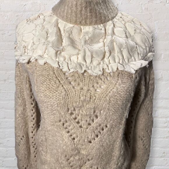 Anthropologie Suzanne Pointelle Lace Cream Sweater Size XS - Picture 6 of 12